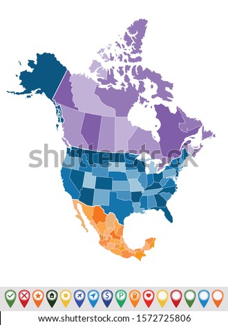 Political map of North America  Royalty-Free Stock Photo #1572725806