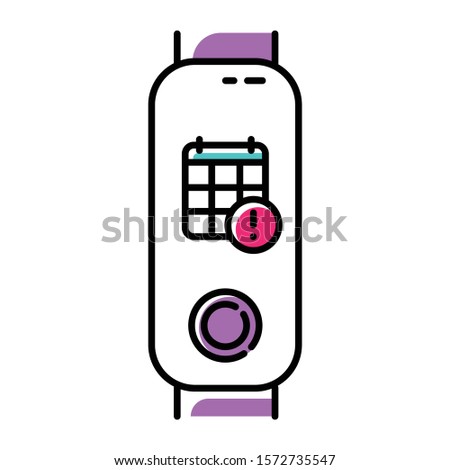 Fitness tracker with calendar notifications option color icon. Wellness device with digital events planner, deadline reminder. Calendar with exclamation mark sign. Isolated vector illustration