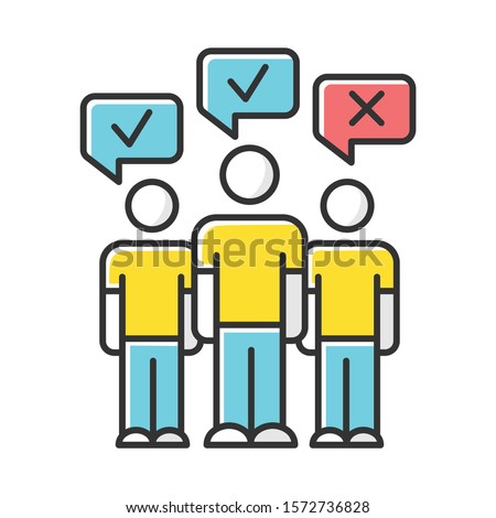 Mass survey color icon. Social opinion, public poll. People voting. Agree and disagree. Correct and incorrect. Approve and disapprove. Positive, negative feedback. Isolated vector illustration