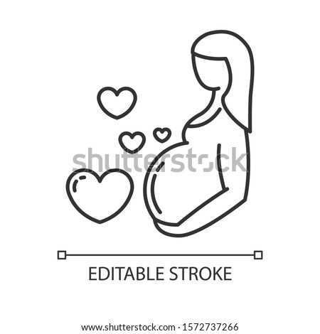 Pregnancy care linear icon. Prenatal period. Motherhood, parenthood. Expecting baby. Medical procedure. Thin line illustration. Contour symbol. Vector isolated outline drawing. Editable stroke Royalty-Free Stock Photo #1572737266