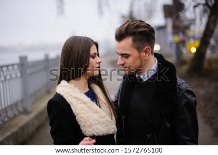 young couple in love having fun in the city