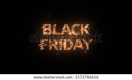Black Friday greeting text with particles and sparks isolated on black background, beautiful typography magic design.