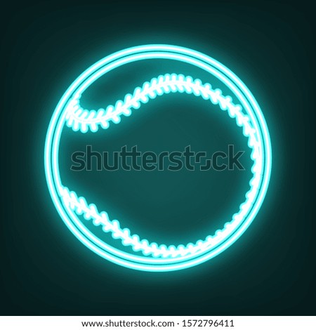 Baseball ball sign. Cyan neon icon in the dark. Bluring. Luminescence. Illustration.