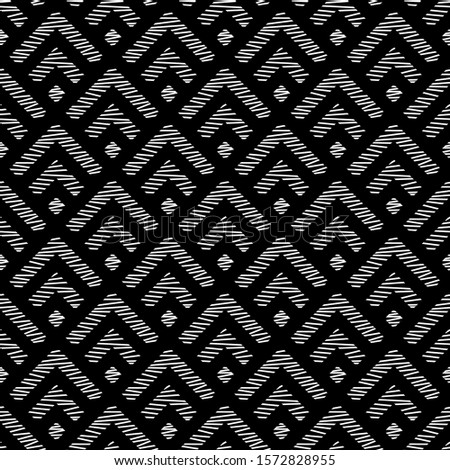 Seamless pattern. Distressed chevrons, checks ornament. Folk wallpaper. Angle brackets, diamonds background. Curves, squares backdrop. Tribal motif. Ethnic mosaic. Digital paper. Vector.