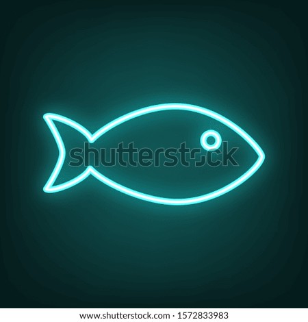 Fish sign illustration. Cyan neon icon in the dark. Bluring. Luminescence. Illustration.