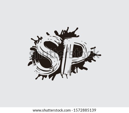 Initial S, P and SP flat splatter logo icon. Abstract ink splash design.