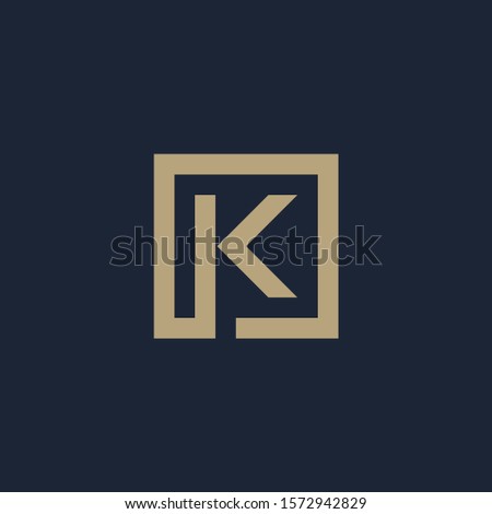 initial letter K geometric with square frame line art. Suitable for business consulting, studio, room, group, decoration, building, concept design. - vector