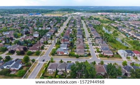 Aerial view of upper-middle class neighbourhood  in the Ancaster part of Hamilton, Ontario (Canada)