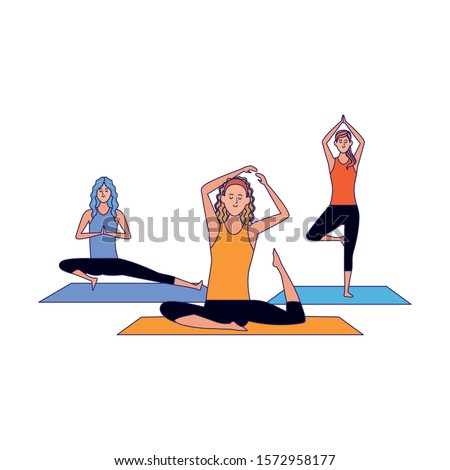 young women doing yoga over white background, colorful design , vector illustration