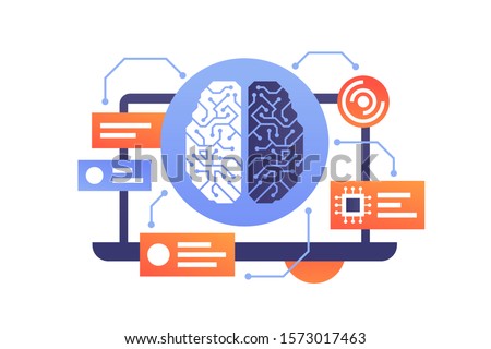 Artificial intelligence of modern technology brain in laptop. Isolated concept device with message box using ai and new processor. Vector illustration.