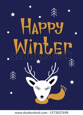 Happy winter. Hand drawn lettering and illustrations. Best for Christmas / New Year greeting cards, invitation templates, posters, banners. Vector illustration