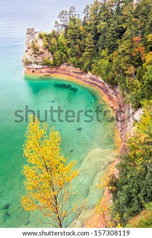 Miner's Castle is a rock formation jutting out into the colorful waters of Lake Superior at Michigan's Pictured Rocks National Lakeshore.