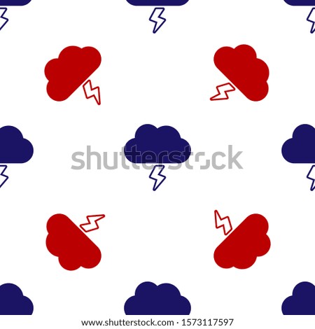 Blue and red Storm icon isolated seamless pattern on white background. Cloud and lightning sign. Weather icon of storm.  Vector Illustration