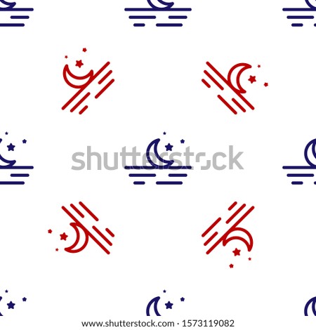 Blue and red Moon and stars icon isolated seamless pattern on white background.  Vector Illustration