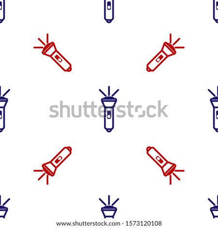 Blue and red Flashlight icon isolated seamless pattern on white background.  Vector Illustration