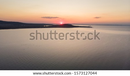 Sunset aerial view on black sea.