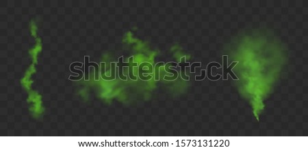 Green bad smell. Stink clouds of farting, smoke or stench gases. Vector realistic set of chemical toxic vapour, breath or sweat odor isolated on transparent background Royalty-Free Stock Photo #1573131220