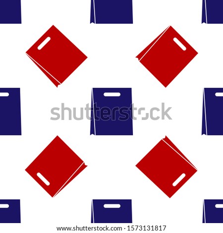 Blue and red Paper shopping bag icon isolated seamless pattern on white background. Package sign.  Vector Illustration