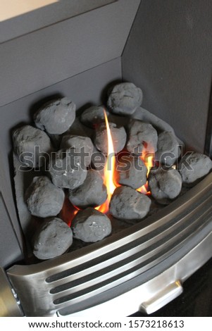 Open fire burning coal in the living room
