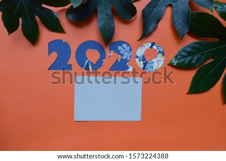 happy new year 2020 vector template .greeting card mockup and leaves