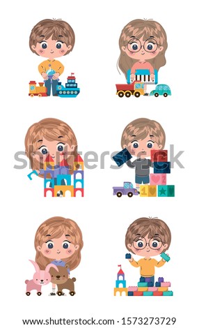 Kids cartoons design, friendship childhood little people lifestyle and person theme Vector illustration