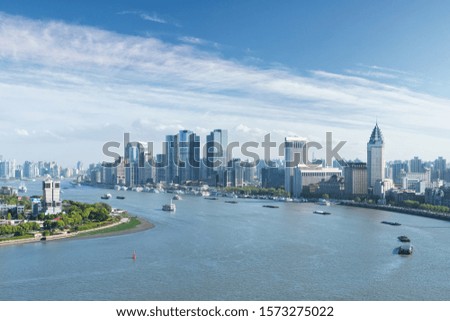 shanghai city landscape of beautiful huangpu river bend and modern architecture