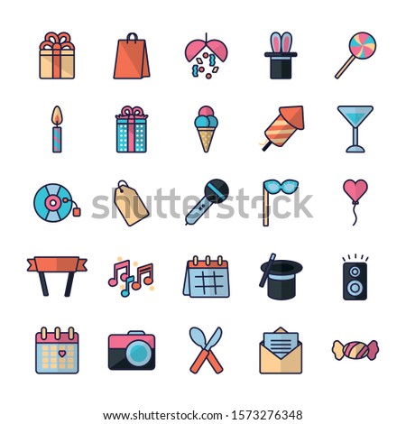 Icon set design, Party festival celebration holiday birthday decoration enjoyment and entertainment theme Vector illustration