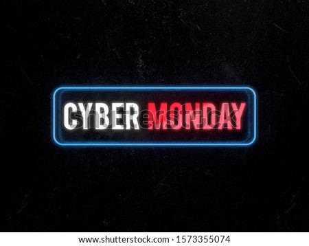 Cyber Monday text neon light on on a rusty metal plate	3D render