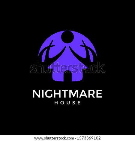 Nightmare House Logo Abstract Negative Space. Horror Night Concept.