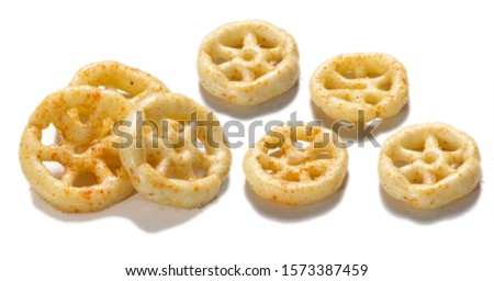 Fried and Spicy wheel Snacks or Fryums (Snacks Pellets) Isolated White background. selective focus - Image Royalty-Free Stock Photo #1573387459