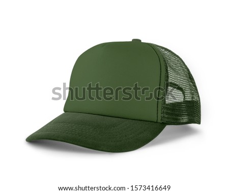 Side View Realistic Cap Mock Up In Green Kale Color is a high resolution hat mockup to help you present your designs or brand logo beautifully.