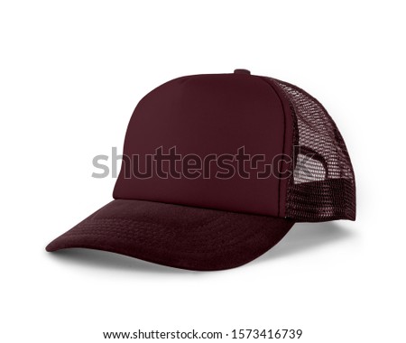 Side View Realistic Cap Mock Up In Tawny Port Color is a high resolution hat mockup to help you present your designs or brand logo beautifully.