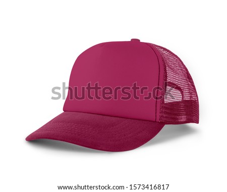 Side View Realistic Cap Mock Up In Pink Peacock Color is a high resolution hat mockup to help you present your designs or brand logo beautifully.