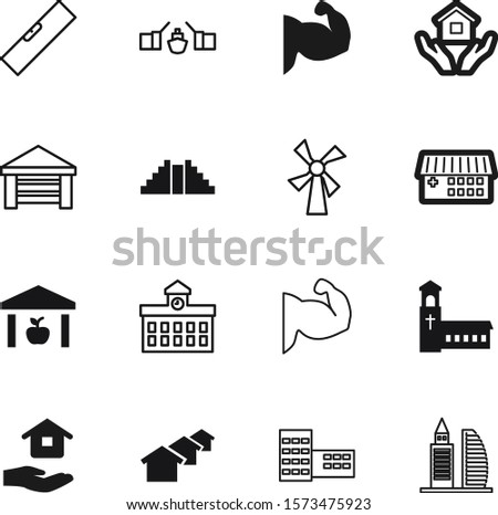 building vector icon set such as: leveling, tool, transportation, station, institution, road, drawbridge, petersburg, housing, storage, service, medical, knowledge, equipment, ruin, surface, saint