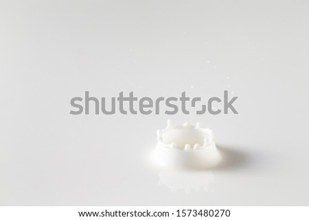 Fresh milk single drop splashing in a milk pool. white background. With circle ripples.