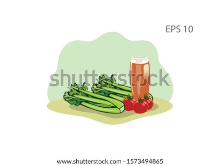 Illustration of tomato, vegetable and juice, flat vector image.