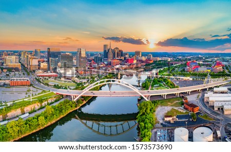 Nashville Tennessee TN Drone Skyline Aerial Panorama. Royalty-Free Stock Photo #1573573690