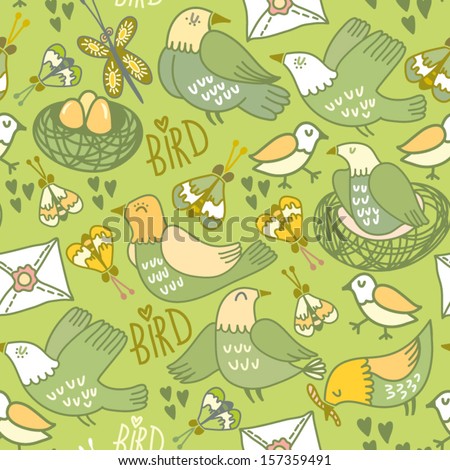 Cute Vector Seamless pattern with birds and nests.