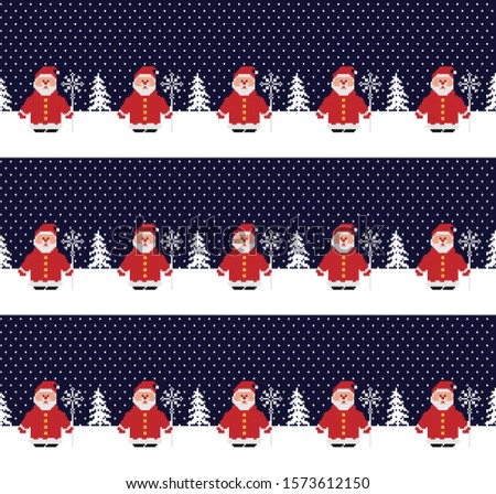 Vector seamless christmas pixel pattern in santa claus