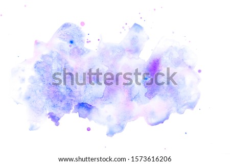 Abstract watercolor background with blue and lilac stains. Copy space.