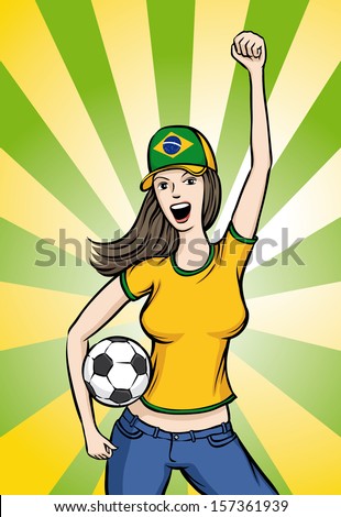 Vector illustration of Soccer Brazil Fan Girl