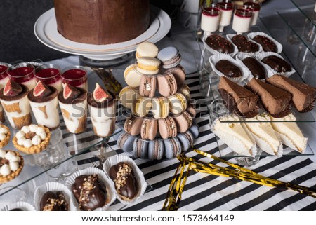 Sweets and cakes. Designer sweets on candy bar