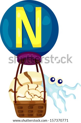 illustration of isolated  alphabet  N for Nautilus on white