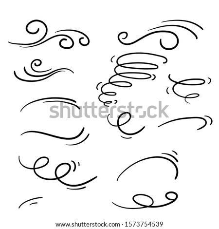 Wind icons nature, wave flowing illustration with hand drawn doodle cartoon style isolated on white background Royalty-Free Stock Photo #1573754539