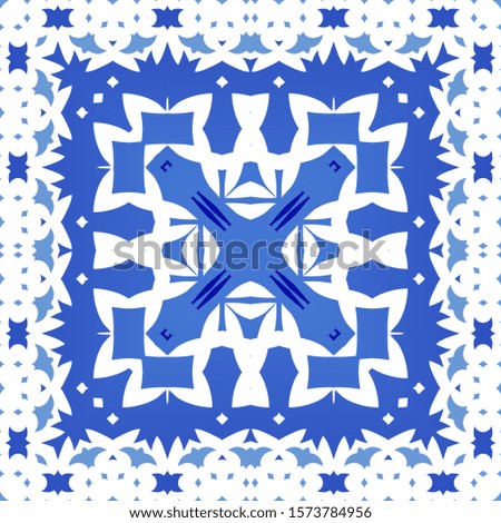 Ceramic tiles azulejo portugal. Kitchen design. Vector seamless pattern trellis. Blue ethnic background for T-shirts, scrapbooking, linens, smartphone cases or bags.