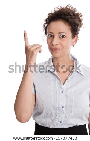 Woman shaking finger isolated on white background 