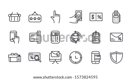 shopping commercial icons set line style vector illustration