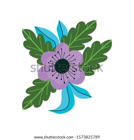 purple flower leaves foliage nature decoration icon on white background vector illustration