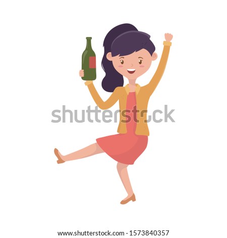 Avatar woman with wine bottle design, Girl female person people human and social media theme Vector illustration
