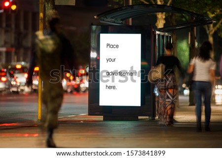 Blank outdoor bus stop advertising shelter 